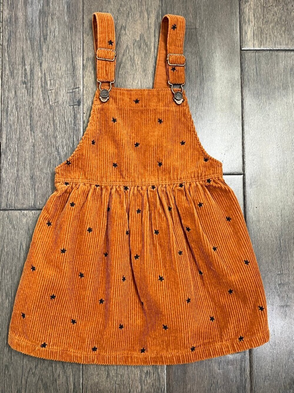 ZARA Girls Corduroy Star Overall Dress Burnt Orange 2-3Y
